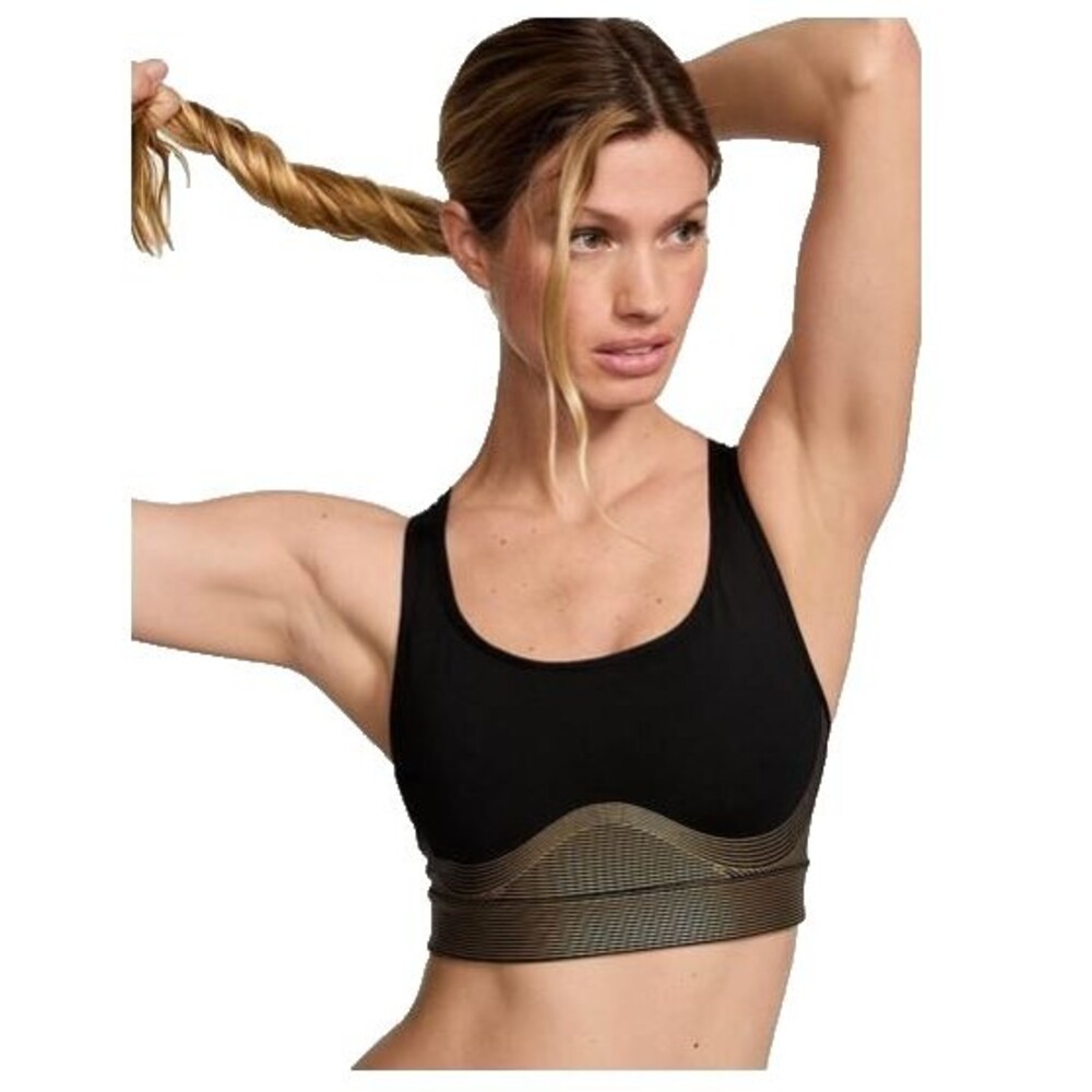 VSX Victoria’s Secret Player Shine Sports Bra Black Gold Women’s Small Pre‑Owned